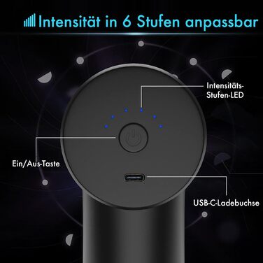 Масажний пістолет Newgen Medicals: Компактний акумуляторний масажер для рук з 4 насадками, 6 рівнів, USB-C, 30W