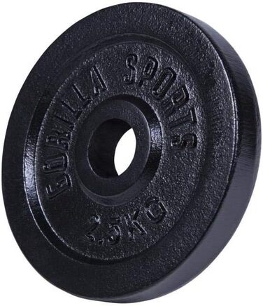 Диски для штанги GORILLA SPORTS, набір/окремо, 0,5–30 кг, чавунні, 30/31 мм, сріблясто-чорні – бампери для штанги