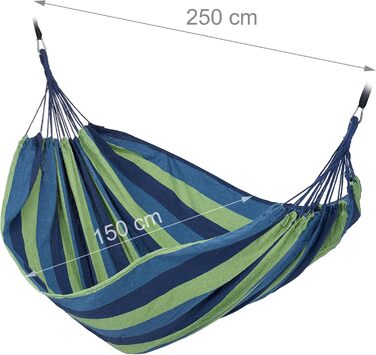 Гамак Relaxdays бавовняний 150x190 см, блакитно-зелений, до 300 кг, з комплектом кріплення, переносний
