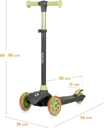 Дитячий триколісний самокат LIONELO Jessy Premium з LED-підсвіткою коліс, регулюванням висоти та складаним корпусом, зелений (до 50 кг, для дітей від 3 років)