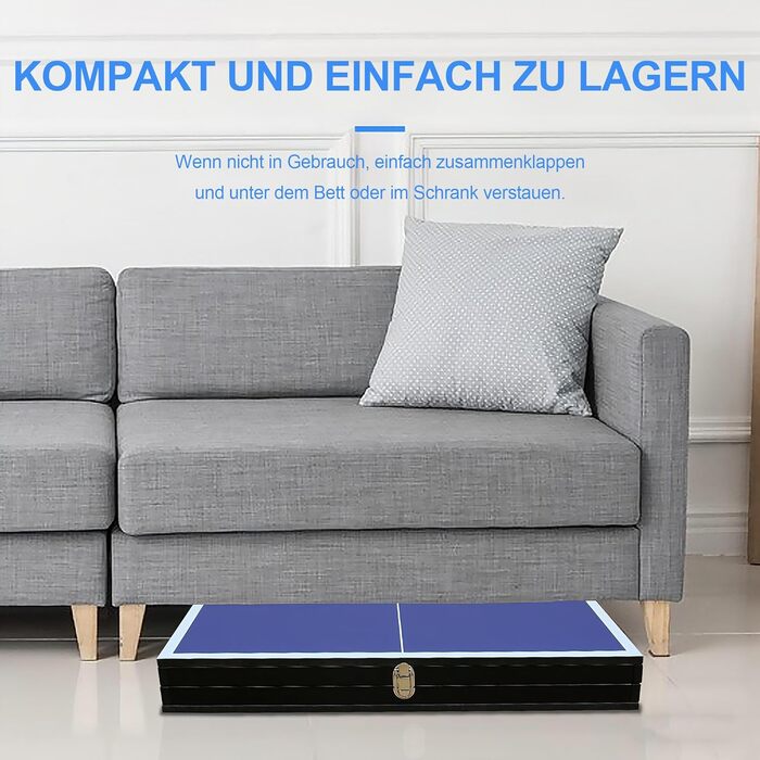 Стіл для пінг-понгу Muenfly з сіткою та набором ракеток – Outdoor/Indoor, складаний, з 2 ракетками та м'ячами, стабільний дизайн, синя ігрова поверхня, простий монтаж для дітей та дорослих