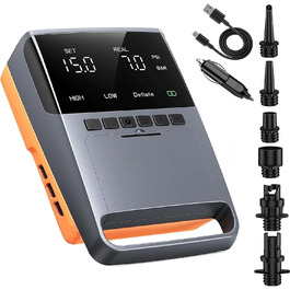 Електрична SUP-насос SUP Pumpe 13500mAh: 20 PSI, 12V DC, з автовимкненням та 6 насадками для SUP-дошок, матраців, наметів, човнів, каяків (Оранжевий)