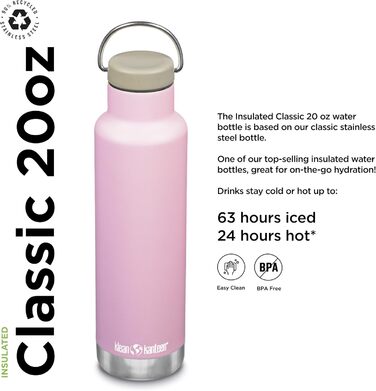 Пляшка для води Klean Kanteen Classic VI Lotus 592 мл, сталева, багаторазова