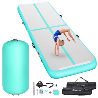Airtrack FBSPORT 400x100x10 см зелений: килимок для гімнастики, акробатики, йоги з насосом та сумкою