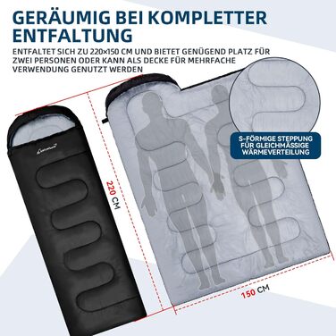 Спальний мішок Clostnature для кемпінгу та подорожей - Легкий, компактний, 3-сезонний, чорний, 0.9 кг