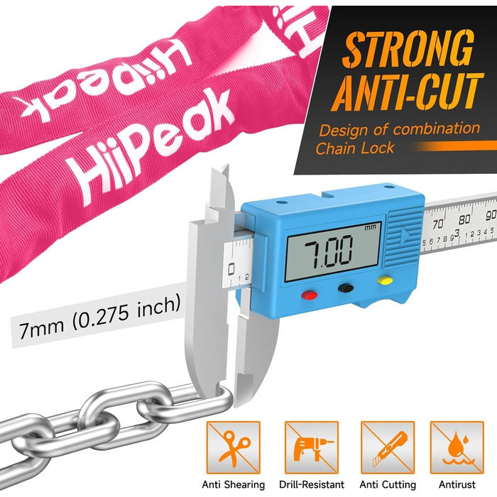 Захист від крадіжки велосипеда HiiPeak: надійне кільце-замок з кодовим замком, 94 см, 7 мм, рожевий