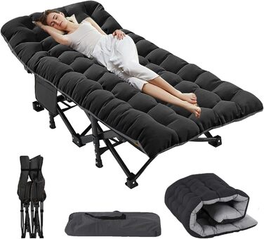 Розкладне ліжко ZIKEBTUY з матрацом, 200 кг, для кемпінгу та відпочинку, 190x71x36 см, з сумкою, сірий/чорний XL