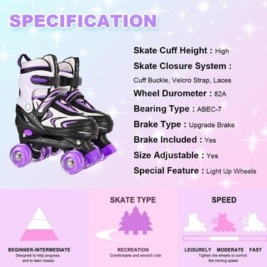 Роликові ковзани дитячі регульовані Duzskj для хлопчиків та дівчаток, фіолетові, 4 розміри