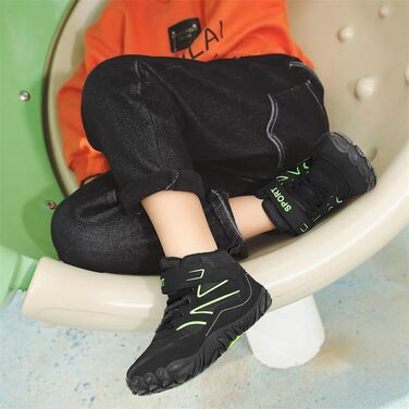 Дитячі черевики Barefoot для хлопчиків та дівчаток, туристичні черевики для дітей з підошвою Zero Drop та широким носком, легкі черевики для ходьби босоніж, антиковзаючі, дихаючі, розміри 28-37 EU, чорний колір, 32 EU