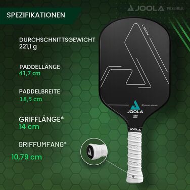 Ракетка для піклболу JOOLA Vision з вуглецевим покриттям Carbon-Grip для максимального спіну та контролю, стільниковий сердечник, чорна