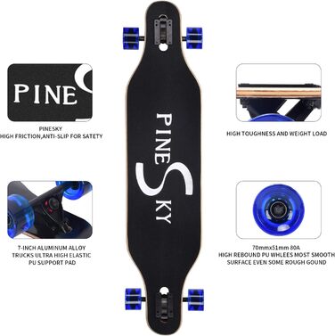 Лонгборд PINESKY 41 дюйм 8 шарів клену, круїзер для катання, карвінгу, фрістайлу та даунхілу з T-інструментом