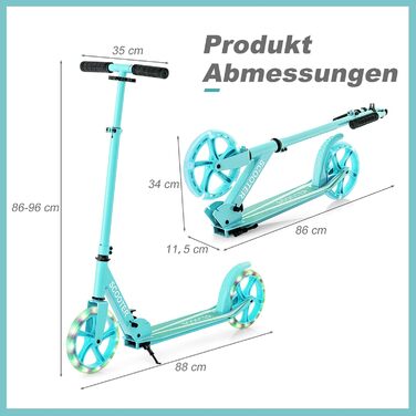 Дитячий трюковий самокат GOPLUS Roller Kinder 10 років, 3-ступенева регулювання висоти, легкий алюмінієвий, складаний, з LED-колесами, гальмом на задньому колесі, ременем та підставкою, до 100 кг, зелений