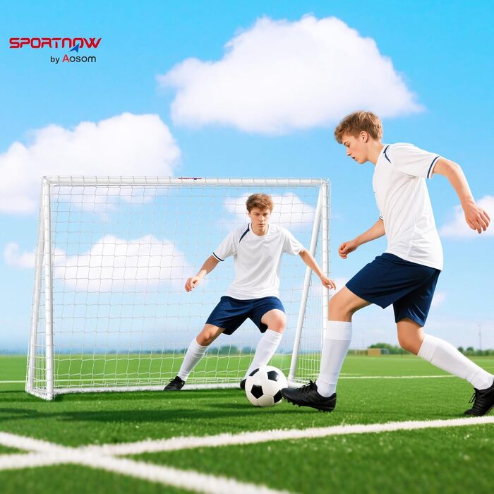 Футбол ворота SPORTNOW для молоді та дорослих, стійкі до погодних умов, з сіткою та кілочками для кріплення, для саду, парку, пляжу 240x90x180 см