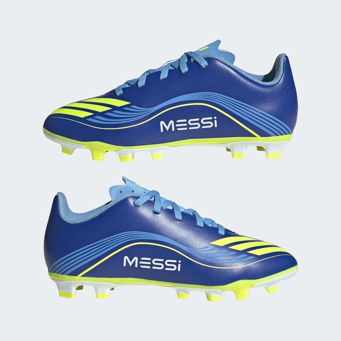 Дитячі футбольні бутси adidas F50 Messi Club для гри на твердих та багатоповерххових поверхнях (36.5 EU, Синьо-жовті)