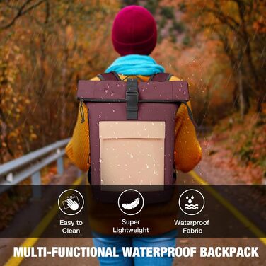 Рюкзак Lekeinchi Rolltop для жінок і чоловіків, водонепроникний, з відділенням для ноутбука 17 дюймів, універсальний міський рюкзак для подорожей, навчання, роботи, бордовий