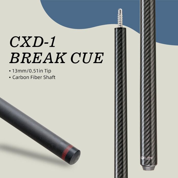 Білльярдний кий Konllen Heavy Hitter Break-Queue з карбону, 12.9 мм наконечник, для розбивання (Break-Queue), 3-х частинний, з можливістю перемикання на Jump-Queue