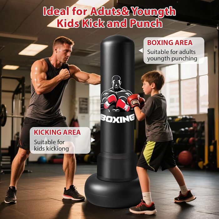 Надувний боксерський мішок Qoosea 180 см з рукавичками для дорослих та підлітків. Ідеально для таеквондо, карате, кікбоксингу та MMA