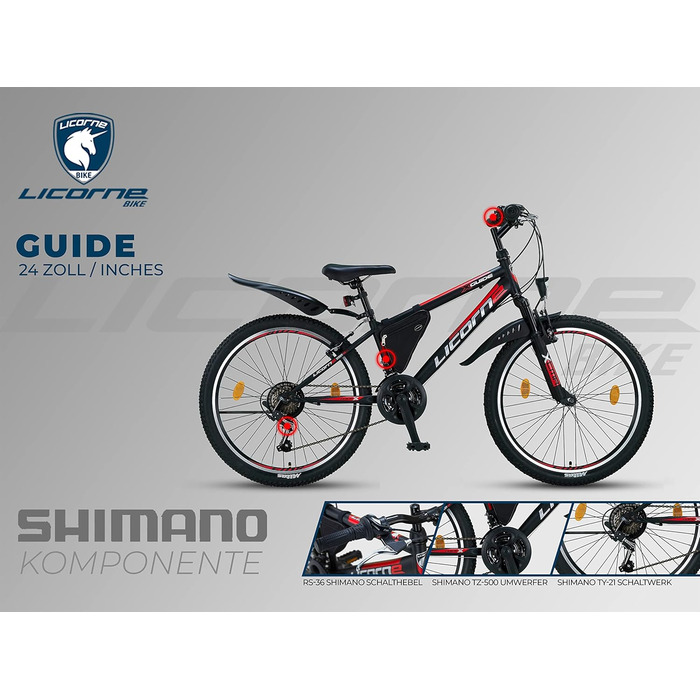 Гірський велосипед Licorne Bike Guide Premium 24 дюйми, 21 швидкість, для дівчат, хлопців, чоловіків і жінок