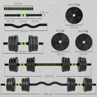 Набір гантелей SPORTNOW, регульовані, 20 кг: комплект коротких гантелей, штанга та гантелі для силових тренувань