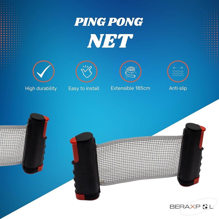 BERAXPOL Набір для настільного тенісу Premium, портативний, все в одному | М'ячики, сітка, сумка | Для сім'ї, подарунок