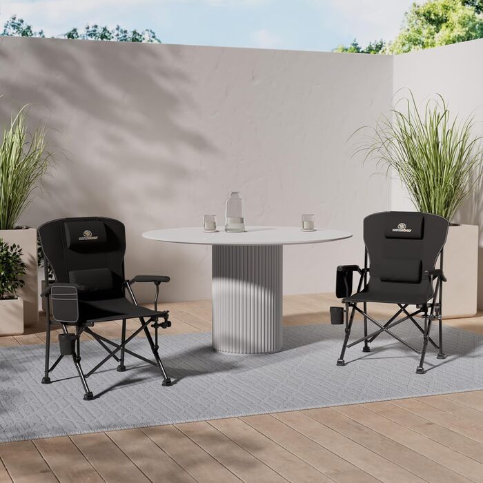 Зручний складаний стілець для кемпінгу та риболовлі, 160 кг, з подушкою та кишенею для напоїв (Чорний)