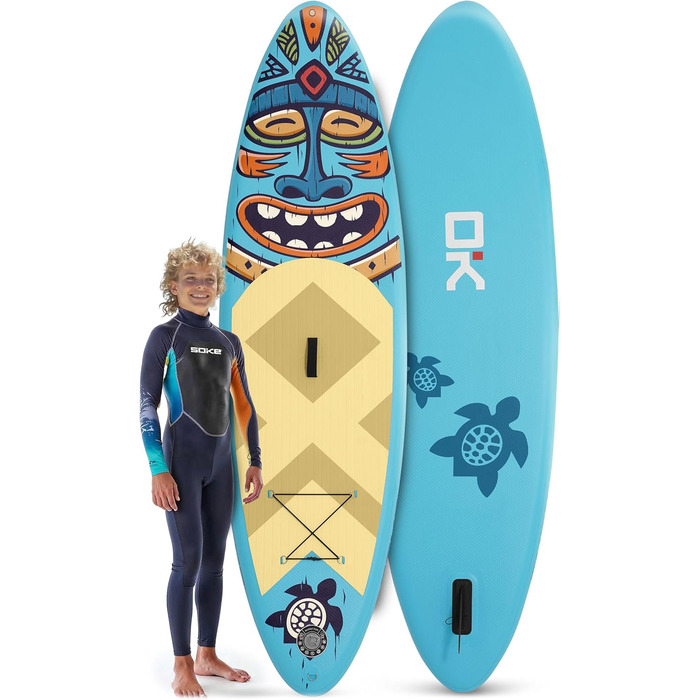 Надувний SUP-борд Soke Aquasurf 275x76x12 см - комплект з насосом, веслом, стропом та рюкзаком. Максимальне навантаження 85 кг