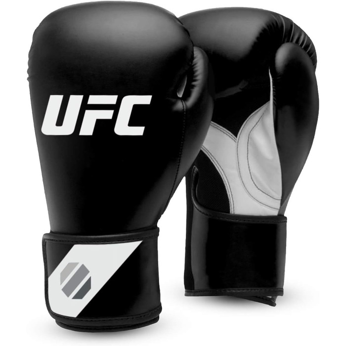 Чоловічі боксерські рукавички UFC для фітнесу, 14 унцій, чорні/білі/сріблясті