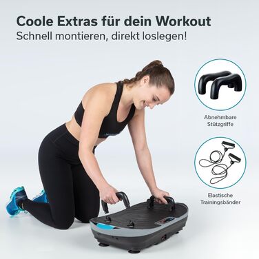 Платформа для вібраційного тренування Skandika V2 з ручками та стрічками | 99 рівнів, LCD-дисплей | Спортивний комплекс для дому (сірий/чорний)