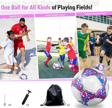 Дитячий футбольний м'яч розмір 5, рожевий, з насосом, сіткою та сумкою. Стандартний тренувальний м'яч з шкіри для дітей.