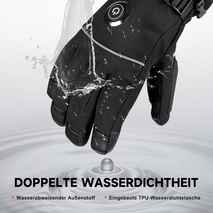 Гріючі рукавички з акумулятором 6000mAh USB, для жінок та чоловіків, 3 режими нагріву, водонепроникні, з підтримкою сенсорного екрану, чорний колір, EU