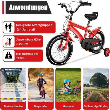 Дитяче велосипед 14 дюймів: для хлопчиків та дівчаток 3-6 років, з додатковими колесами, регульоване сидіння та кермо