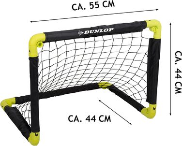 Складані футбольні ворота Dunlop для дітей, 2 шт, 50x44x44 см, чорні/жовті, для саду та кімнати, тренувальні аксесуари