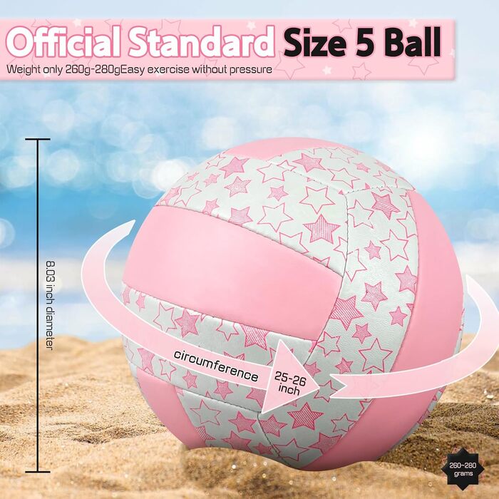 Волейбольний м'яч Aipwerer: для пляжу, залу та тренувань (рожево-білий, розмір 5)