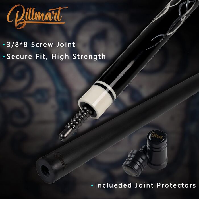 Білліардний кий Billmart з карбонового волокна, низька дефлекція, з жорстким кейсом, 19 oz