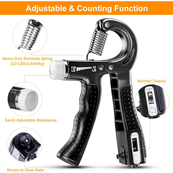 Набір тренажерів для рук ALMAH: 5 шт. для пальців, зап'ястя, сили хвата. Регульовані, для реабілітації та зняття стресу