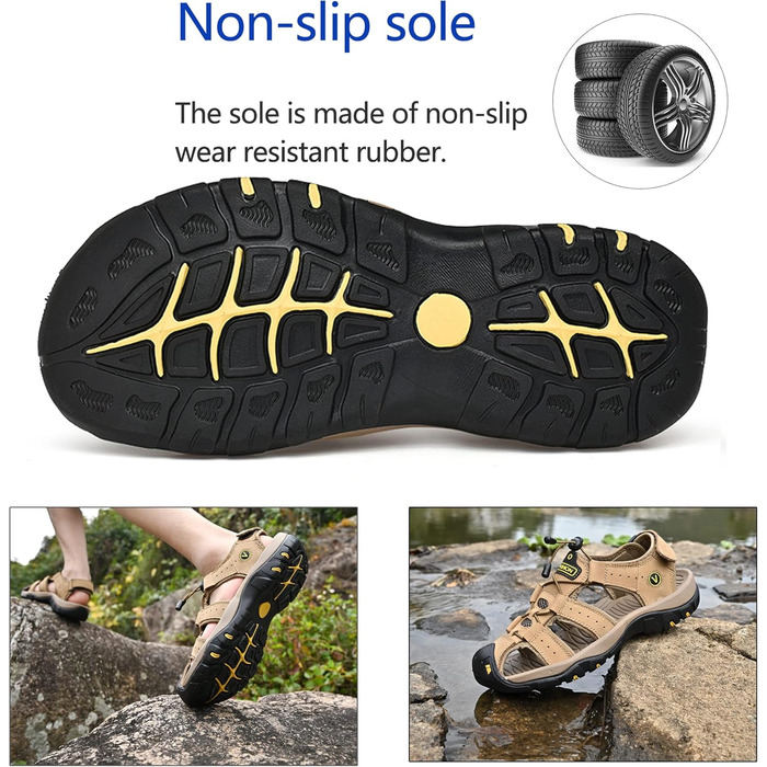 Чоловічі сандалі з натуральної шкіри для відпочинку, трекінгу та риболовлі. Легкі, дихаючі сандалі на літо (47 EU, Хакі)