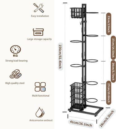 Стенд для зберігання м'ячів: баскетбол, волейбол, футбол. Організатор для спортивного інвентарю з 7 тримачами для м'ячів та 2 кошиками