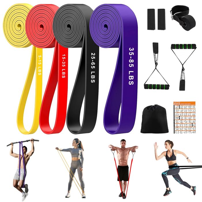 Набір еластичних стрічок для фітнесу та реабілітації, з аксесуарами та порадами, для силових тренувань, йоги та фізіотерапії