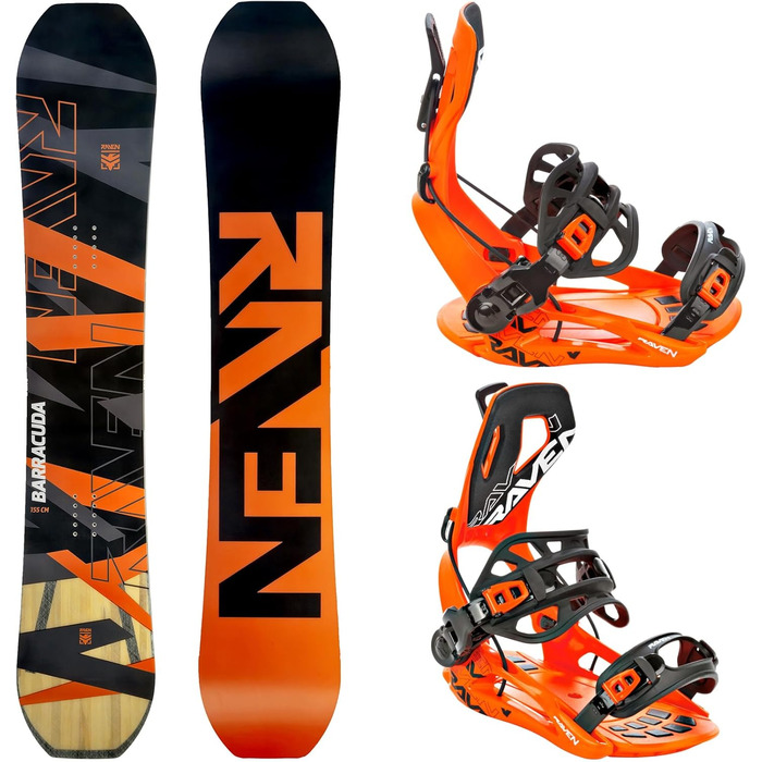 Сноуборд-сет Raven: сноуборд Barracuda Carbon Orange + кріплення Fastec FT360 147см + кріплення FT360 Orange M