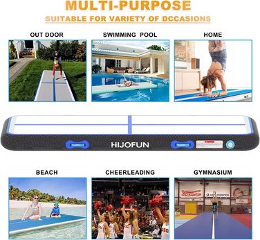 Гімнастичний надувний мат для стрибків та тренувань, 3/4/5/6 метрів, 20 см заввишки, A-Black/blue, 300x100x15 см