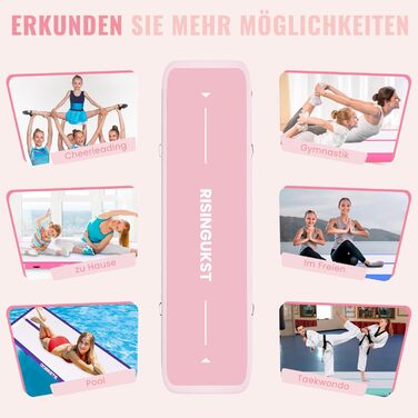 Надувна гімнастична матка Air Matte Track - 600x100x20 см (зелена та рожева) з повітряним насосом