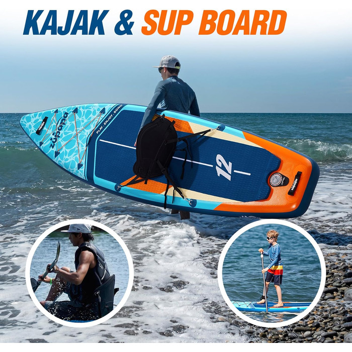 Надувний SUP Борд Zupapa 366см/320см (2шт в комплекті) з аксесуарами | SUP Борд для стоячи або сидіння (каяк)