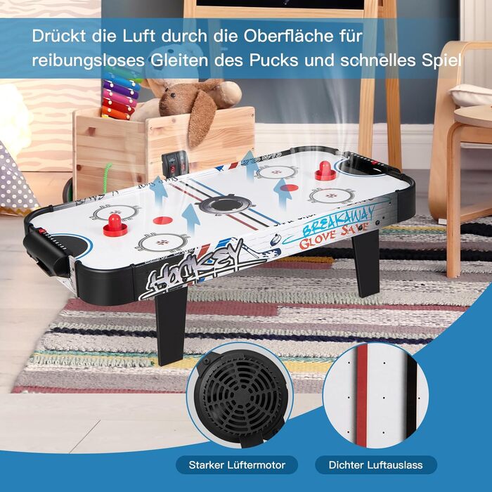 Airhockey стіл DREAMADE 42 дюйми з LED-рахунком та аксесуарами для дітей та дорослих