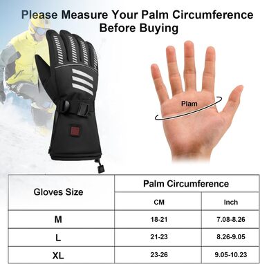 Гріючі рукавиці для чоловіків, 7.4V 3000Ah, 3 температурні режими, водонепроникні, сенсорні, для катання на снігоході, мотоциклі, походів, полювання (XL, чорний)