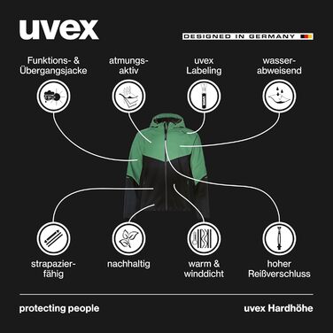 Чоловіча софтшелл куртка uvex Hardhöhe — водовідштовхуюча та дихаюча демісезонна функціональна куртка, темно-зелена, розмір XXL