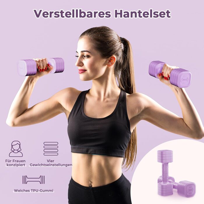 Набір гантелей Dripex регульовані 5 кг x2 або 2.5 кг x2, 6 швидкознімних дисків 0.5 кг/0.25 кг (фіолетовий, 2.5 кг x2)