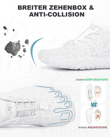 Чоботи для пішохідних прогулянок Barfuss: літні, швидковисихаючі, широка передня частина, Zero-Drop підошва, унісекс, для трейлраннінгу та фітнесу, білі, C1 (D1, 37 EU)