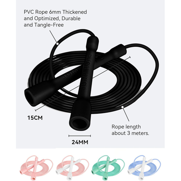 Стрибкове канат iMoebel 6 мм, 3 м, PVC, регульований, з ABS-ручкою, для дітей та дорослих, чорний