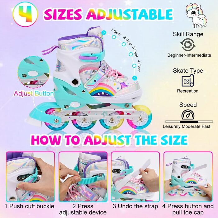 Дитячі ролики Kinder для дівчаток, регульовані, 4 розміри, для використання в приміщенні та на вулиці