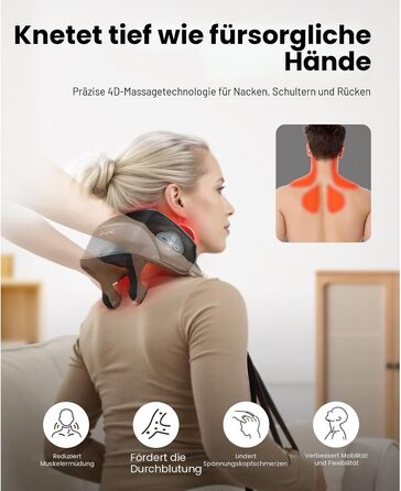 Масажер для шиї та плечей BOB AND BRAD 4D Shiatsu з підігрівом, електричний, бездротовий. 2 режими масажу та температури. Ідеальний подарунок для жінок та чоловіків
